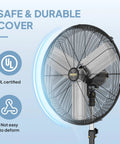 Close-up of 24 Inch Industrial Pedestal Fan With 7600 CFM High Velocity Airflow showcasing safe and durable metal cover with UL certification.