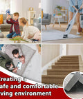 Family enjoying playtime and vacuuming with No Slip Rug Grippers Kit keeping area rugs in place, ensuring safety and comfort.