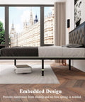 Quick Setup Full Size Metal Bed Frame With Faux Leather Tufted Headboard in stylish bedroom view with underbed storage.