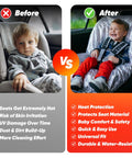 Comparison of child in car seat before and after using Baby Car Seat Sun Shade Cover Heat Protector Keeps Kid Cool On Every Ride UV Blocking Insulated Shade With Reflective Film Easy Install For Infants Travel Accessory On Hot Days