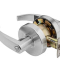Spartan Design Grade 2 Commercial Duty Door Lever ADA Satin Chrome Finish Keyed Entry Two And Three Quarters Inch Backset UL Rated SC1 Keyway ANSI Grade 2 Certified For High Traffic Commercial Doors