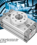 Fifteen Millimeter Aluminum Alloy Pneumatic Cylinder With 0 To 180 Degree Rotary Actuator, MSQB-10A, in industrial setting