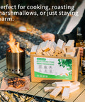 Person using 4 Inch Pine Fire Sticks Kiln Dried Firewood 8 Lb Pack Barkless Mini Kindling Logs for Solo Stove Mesa tabletop fire pit