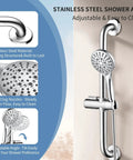 Stainless Steel Shower Grab Bar Set With Handheld Shower Head And Extra Long Hose Chrome Plated Durable Safe Mount 23 Inch Sliding Bar