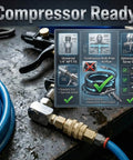 Air Compressor Swivel Connector Kit With 360 Degree Quick Connect Fittings, 1/4 NPT Male Adapter, Kink Free Hose on workbench