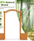 Natural Fir Wood Garden Arbor With Planter Boxes, Outdoor Trellis For Climbing Plants, shown with forest background