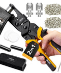 2 In 1 Grommet Tool Kit With Twist Change Heads 12mm And 10mm Magnetic Punching System For Canvas Leather Tarps DIY Includes 400 Pcs Grommets And Washers shown with magnetic punch heads, grommets, and tools.