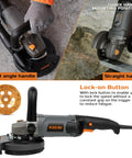 Concrete Angle Grinder 5 Inch With 11.5 Amp 1400W Motor Diamond Cup Wheel shown with handles, dust shroud, and lock-on button