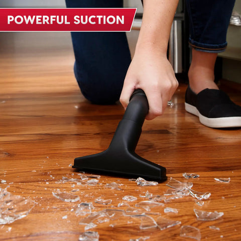 Compact 3.2 Gallon Wet Dry Shop Vacuum With 2.5 Peak HP Wall Mounted Design Includes Extension Wands cleaning glass shards