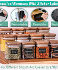 Ultimate 81 Piece Basket Label Kit with clip-on and erasable labels on jars for kitchen organization.
