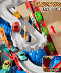Close-up of Dinosaur Race Car Tracks For Toddlers And Kids Aged 3 To 8 With Dinosaur Climbing Hills And Ramps Includes 7 Small Cars Map And Stickers