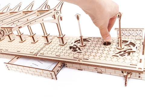 Railway Platform Self Propelled Modular Mechanical Model 3D Wooden Puzzle For Self Assembly Without Glue Brainteaser For Kids Teens And Adults Great Fam Fun And Mind Teaser, hand assembling wooden platform