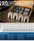 Top Shelf 280Pcs 304 Stainless Steel Shim Kit 2X2 Inch Slotted Precision Measurement Tabs with assorted thicknesses.
