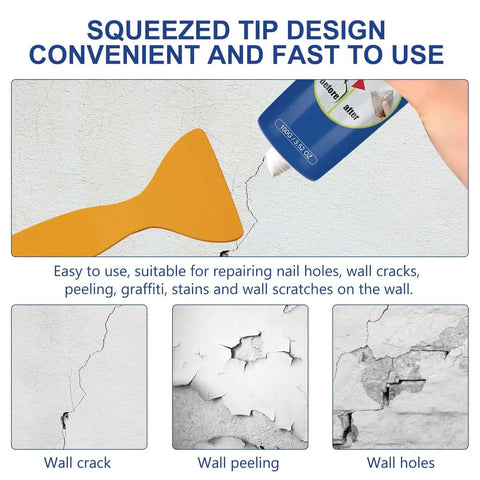 Patch Kit For Drywall Holes With Scraper, Quick-Dry Spackle Paste For Large Wall Repairs applied to cracked wall