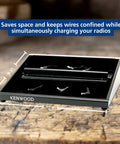 Six Station All In One Charger Tray For KSC 35SK Radios, 6 Slot Dock, shown on wooden surface with dimensions labeled