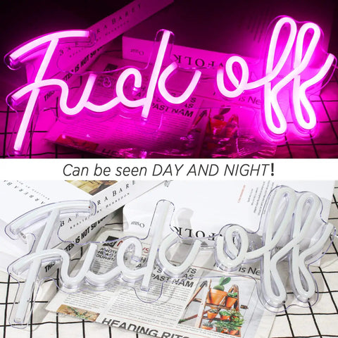 Pink USB Neon That Says Fuck Off Bright Wall Light for Bedroom Game Room Bar or Office Real LED Neon Look