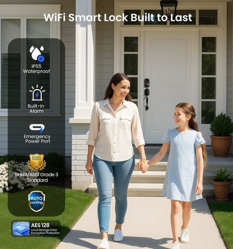 WiFi Smart Fingerprint Front Door Lock Set With Remote App Control Hands Free No Fuss Keyless Entry Deadbolt With Handle