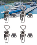 Beefy 4 Piece Marine Grade 304 Stainless Steel Toggle Latch Clamp Hardware Kit With Screws for Boats Yachts RVs displayed on dock