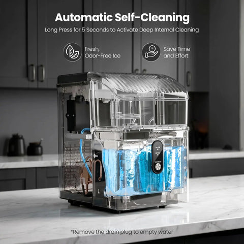 Solid Countertop Nugget Ice Maker Goes Hard On Rapid Cooling Spits Out Hella Chewable Pebble Chunks Quickly Generates Thirty Five Pounds Daily For Any Setup with clear water tank.