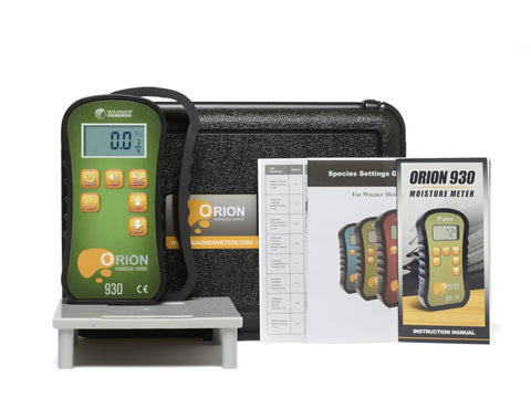 Pinless Wood Moisture Meter With Dual Depth Readings, Non-Damaging Sensor, On-Site Calibration, Pro-Grade Lumber Moisture Measurement For Woodworking, Construction, And DIY Projects. Orion 930 kit with case, manual, and calibration guide