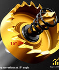 Close-up of Titanium Plated HSS Hole Saw Set For Angle Grinder with 15° serrations for stainless steel, iron, aluminum.