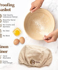 All In One Sourdough Bread Kit With 9 Inch Round Banneton Proofing Basket And 24 Oz Starter Jar, including eggs and linen liner