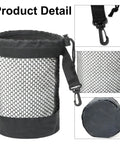 Black Golf Ball Storage Bag Portable Drawstring Pouch with mesh and strap details