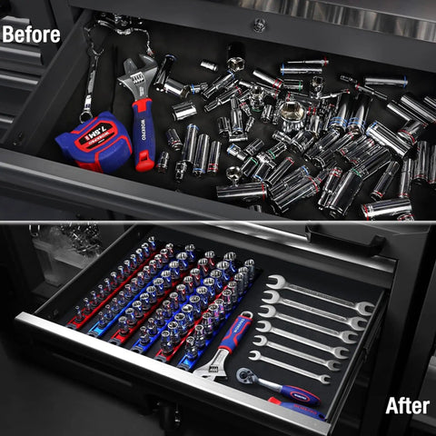 Magnetic Socket Organizer Set With Nine Detachable Trays For One Quarter Three Eighths And One Half Inch Sockets 120 Piece Toolbox