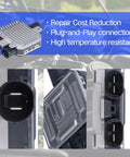 Plug And Play Cooling Fan Control Module Ready To Roll For Volvo S60 S80 V40 V60 XC60 XC70 And Land Rover Evoque Freelander II And Ford Galaxy Replace OE 940009402 7T438C609BA 940004204, showing details and connections.