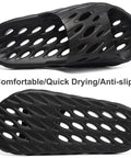 Drainage Holes Shower Slippers With Quick Drying Sole For Men And Women Open Toe Bath Shoes Soft Cushioned Footbed Ultra Comfy For Home Gym Pool And Spa Black 44.45, top and bottom view