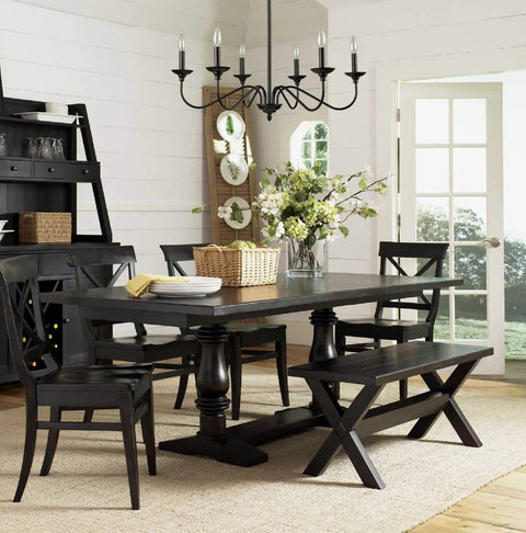 Dining room with Dope Modern Farmhouse Black Chandeliers For Dining Room Wrought Iron Candle Chandelier With Chain 6 Light Fixture.