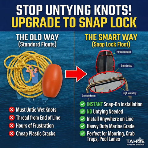 Comparison of old standard float vs Snap Lock Rope Floats Green 1 Count Durable Marine Rope Floats With Quick Lock System