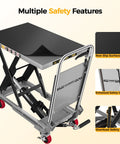CAMMOO hydraulic lift table cart, gray, 500 lb capacity, non-slip pad, foldable handle