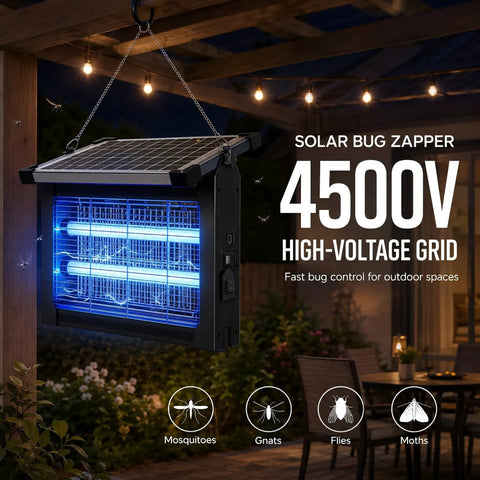 Beast Outdoor Mosquito Zapper With 4500V Electric Grid And USB C Rechargeable Battery LED Insect Killer hanging in patio