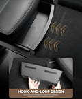 Dead On Fit Under Seat Storage For Tesla Model Y Black 2 Pack rugged organizer showing installation area with hook-and-loop design.
