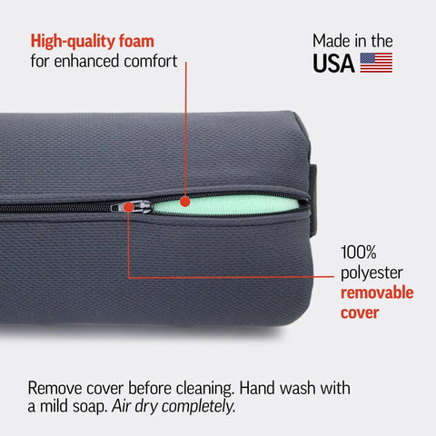 The Original McKenzie Lumbar Roll Standard Density Low Back Support Pillow with 100% polyester removable cover.