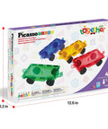 Four Piece Magnetic Car and Truck Base Tiles Set for Creative Building and Movable Vehicles, Compatible With Magnet Tile Sets box