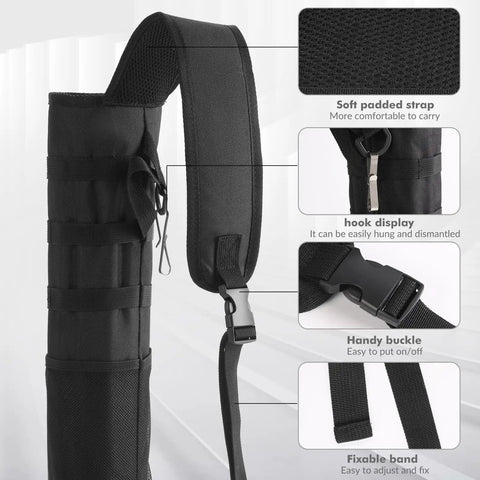 Lightweight Back Archery Quiver With Foldable Compact Hip Bag Dual Use Design showing padded strap and hook detail