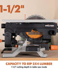 Side view of 8-1/4 Inch Convertible Miter And Table Saw for wood, plastic, metal cutting, 12 amp motor, compact design