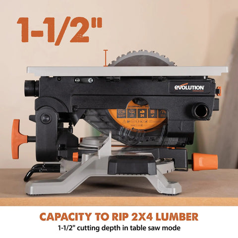 Side view of 8-1/4 Inch Convertible Miter And Table Saw for wood, plastic, metal cutting, 12 amp motor, compact design