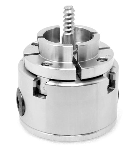 2.75 Inch 4 Jaw Self Centering Keyed Lathe Chuck Set For Wood Lathe With 1 Inch 8 TPI Thread showing internal grips and jaws