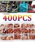 Best Solid Copper Flat Washers And Gasket Kit Universal Fit For Car Auto Engine Oil Drain Sump Plug Seals With Nuts And Bolts For Repair Shops And DIY Mechanics Keeping Your Ironclad For Any Grind You Put It Through., 400 pcs copper washer kit in organizer box for car engine oil drain seals