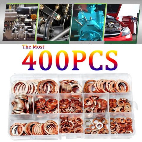 Best Solid Copper Flat Washers And Gasket Kit Universal Fit For Car Auto Engine Oil Drain Sump Plug Seals With Nuts And Bolts For Repair Shops And DIY Mechanics Keeping Your Ironclad For Any Grind You Put It Through., 400 pcs copper washer kit in organizer box for car engine oil drain seals