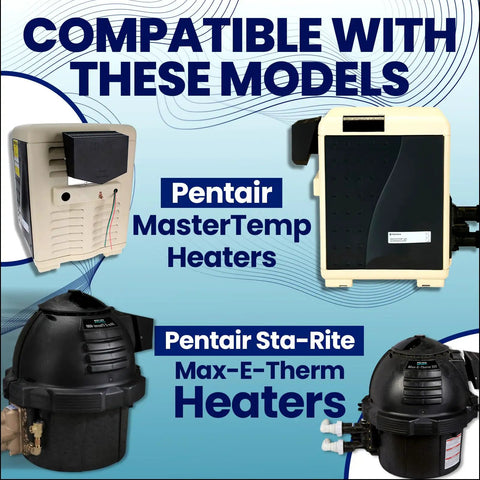 Compatibility chart showing Pentair MasterTemp and Sta-Rite Max-E-Therm heaters for Replacement High Limit Switch 42001-0063S use