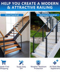 Heavy Duty Four Pack Deck Cable Railing Kit With 164 Foot Stainless Wire Rope Invisible Connectors Complete Hardware Dead Simple Assembly Built Tough Pro Level Railings shown with wood and aluminum handrails.