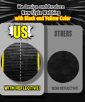 Comparison of heavy duty webbing with reflective black and yellow design versus standard non-reflective webbing.