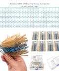 Front view of Minidodoca 3120-piece metal film resistor kit, 156 values, with labeled sleeves and storage cases