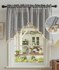 Linen Textured Swag Curtain Valance With Rod Pocket For Farmhouse Kitchen And Small Windows, Light Filtering Rustic Topper In Gray, 36W X 36L, displayed on a window