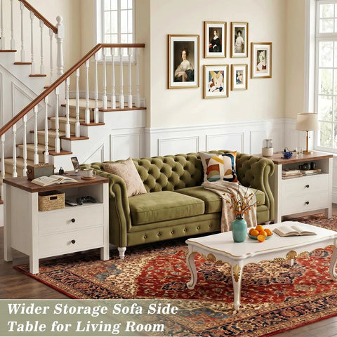 Set Of Two Modern Nightstands Featuring Double Drawers And Integrated Charging Station With Dual AC Outlets Plus USB Ports For Zero Wire Drama And Breezy Bedroom Refresh in a stylish living room.
