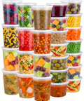Assorted meals in 48 Piece Deli Container Set With Lids, 16oz And 32oz Options, Leakproof Airtight Lids, Microwave Safe, Dishwasher And Freezer Safe, Plastic Food Storage And Soup Containers For Meal Prep, Leftovers, And Bulk Storage.
